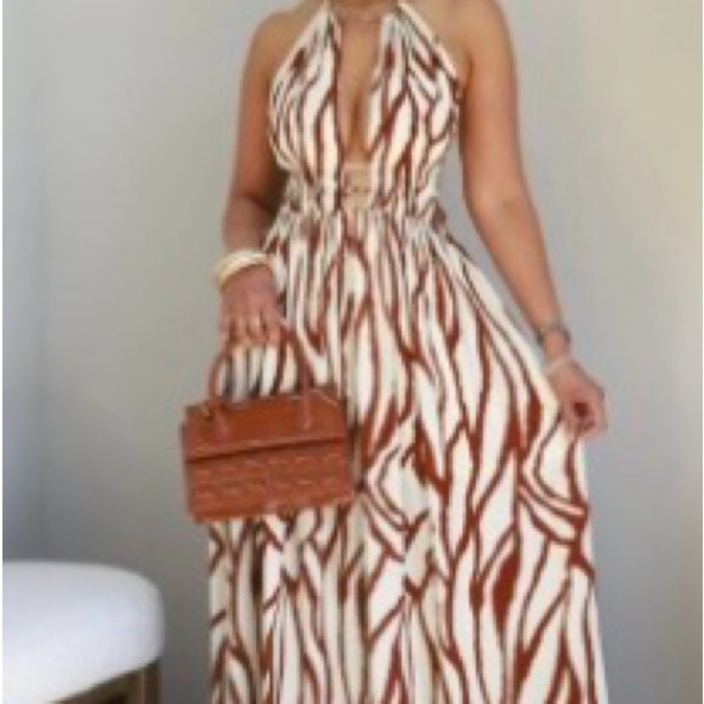 RAGA Brown and Cream Halter Maxi Dress